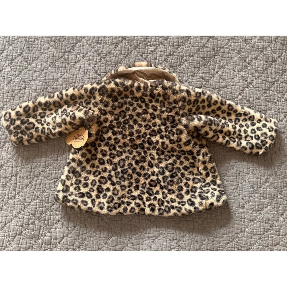 Baby Essentials Leopard Faux Fur Jacket Brown Tan Animal Print 12M‎ NWT